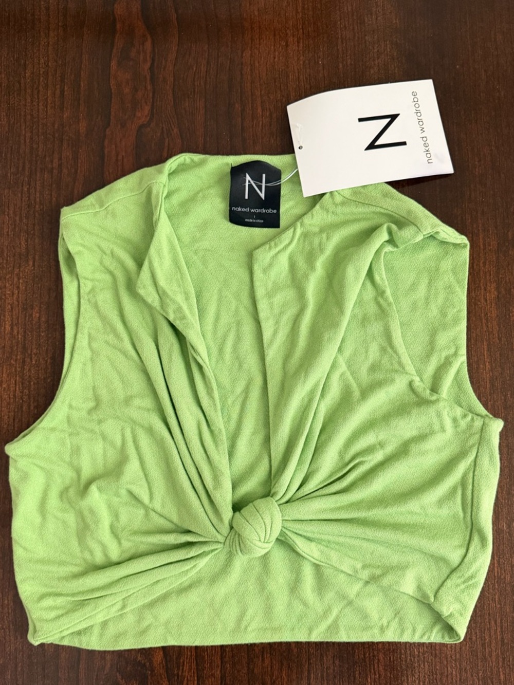 NAKED WARDROBE Knot-Front Sleeveless Crop Top in Kiwi